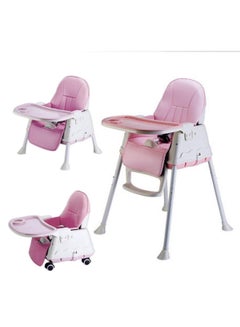 Buy Baby High Chair, 3 in 1 Portable Feeding Chair with Dining Tray, Height-Adjustable Dining Table Chair for Baby 3 Months to 4 Years (Pink) in Saudi Arabia
