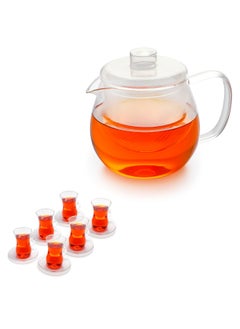 اشتري Glass TeaPot Set - 1200ML / 40 OZ Borrosilicate Glass Tea Kettle with 6 Turkish Tea 100ml cups and Saucers, Teapot with Infuser, Stovetop Safe, Tea Pot for Blooming Loose Leaf Tea, Tea Maker في الامارات