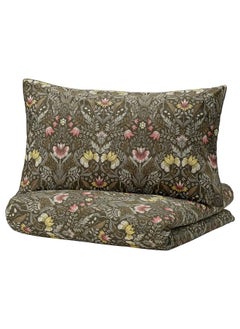 Buy Duvet Cover And 2 Pillowcases Dark Green And Multicolour 240X220 And 50X80 Cm in Saudi Arabia