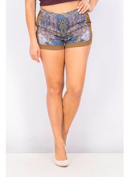 Buy Women All Over Print Basic Shorts, Tan Combo in Saudi Arabia