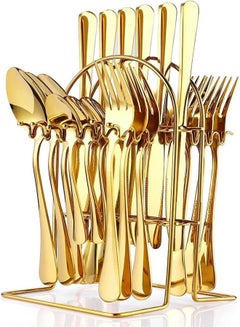 اشتري 24 Piece Flatware Set With Stand,Dishwasher Safe Knife Forks Silverware Spoons في الامارات