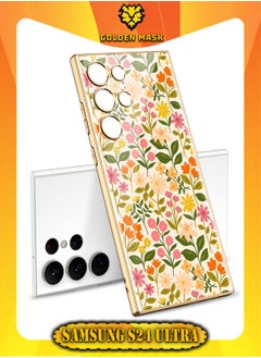 Buy GOLDEN MASK Compatible With Samsung Galaxy S24 Ultra Case Glass With 3D Flowers Prints Gold Frame (White) in Egypt