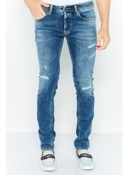 Buy Men Skinny Fit Wash Non Stretchable Denim, Navy in UAE