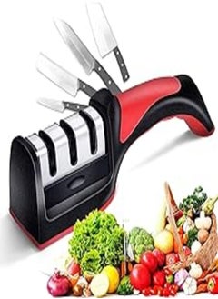 Buy OMIRA kitchen Knife Sharpener Scissor Sharpening 4 in 1 tool, Stainless Steel, Non-slip Base and Ergonomic Design with Cut Resistant Glove and Cleaning Brush Perfect for Household and Chef’s Choice in Egypt