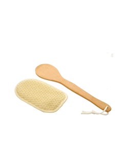 Buy G-Beauty GBY-025 Natural Oval Double Face Massage Loofah With Wooden Handle And Hock Strap For Bath Spa and Shower - Beige in UAE