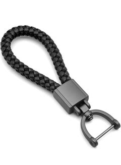 اشتري Metal Car Keychain, Universal Black Leather, Keyring Woven Strap Braided Rope Key Chain for Men and Women - Matte Color, with 360 Degree Rotatable D-Ring with Removal Tool في الامارات