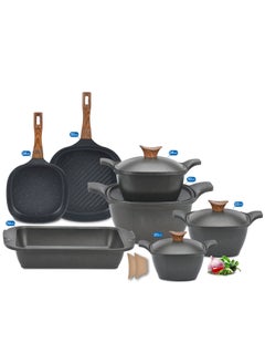 Buy Korean design granite set, 11 s, square, Neoklien (4 pot + grill + frying pan + casserole) Neoklien - Black in Egypt