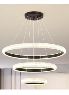 اشتري LED Modern Chandelier 3 Rings Black LED Chandelier Living Room 76W 4000K, LED Chandelier Lighting Height Adjustable and DIY Chandelier Light Fixture for Dining Room Living Room Bedroom Foyer في الامارات