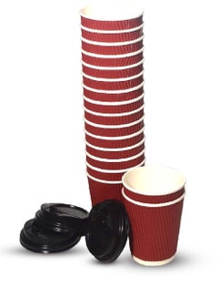 اشتري 50 Pack Paper Coffee Cups, 8 oz Disposable Coffee Cups, Red Hot Beverage Cups with Insulated Ripple Wall, Paper Ripple Cups for birthday Party and Daily life في الامارات
