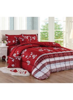 Buy Bed In A Bag Medium Filling King Size Comforter Set, 10 Pcs Floral Bedding Set Size 220 X 240 Cm with Comforter, Quilted Bed Skirt, Pillowcases, Cushion & Bedroom Slippers, Multicolor in Saudi Arabia