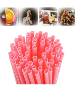 Buy Heart Shaped Pink Straws Disposable Drinking Straw Individually Wrapped Plastic Cocktail Birthday Party for kids Bridal Shower Wedding Supplies (100 Pieces) in UAE