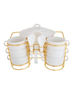 Buy Porcelain soup serving set with a golden metal stand 16 piece in Saudi Arabia