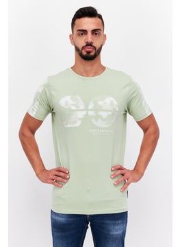 اشتري Men Round Neck Short Sleeve Brand Logo T Shirt, Sage/White في الامارات