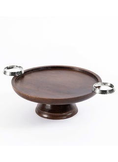 Buy Serving Plate with Hammered Ring Handle, Brown & Silver - 29x11 cm in UAE