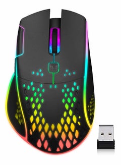 اشتري Wireless Gaming Mouse, Wireless Mouse Rechargeable Honeycomb Wireless Gaming Mouse with RGB Light USB Receiver USB Cable Adjustable DPI, Black في الامارات
