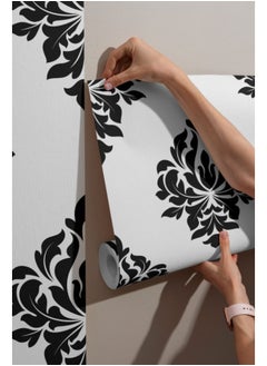 Buy Black Flowers Luxury Royal Fabric Wallpaper Covers An Area ​​Up To 4.2Mx3M With Adhesive And Smoothing Tool in Egypt