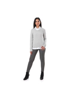 Buy ESLA Knitted Long-sleeve Long Printed Blouse Gray in Egypt