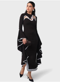 اشتري Contrast Piping Wide Sleeve Dress في السعودية