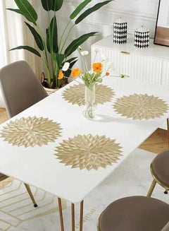 Buy 4-Piece Nordic Style Hot Stamping Gold Hollowed Out in Leaf Shape Placemat/Cup Cushion/Dining Mat PVC Golden Diameter 38 Centimeter in UAE