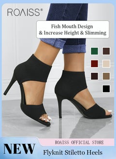 Buy Minimalist Stiletto Heeled Shoes for Women Ankle Strap Sandals Ladies Elegant Peep Toe High Heels Heighting and Slimmming Woven Shoe in UAE