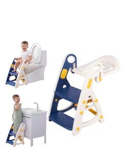 Buy Potty Training Seat & Toddler Step Stool Kitchen Helper- Splash Guard Toddler Potty for Kitchen Counter Bathroom Sink Toilet Potty Training with Handles and Non-Slip Pads（Blue) in UAE