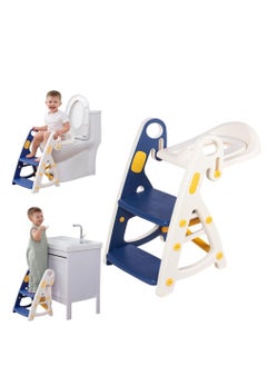 Buy Potty Training Seat & Toddler Step Stool Kitchen Helper- Splash Guard Toddler Potty for Kitchen Counter Bathroom Sink Toilet Potty Training with Handles and Non-Slip Pads（Blue) in UAE