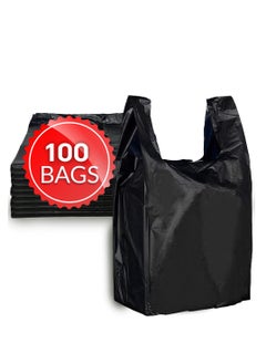 Buy 100 T-shirt Plastic Bags, Garbage Bags with Handles, Grocery Bags, Shopping Bags,Restaurant Bags, Thick and Durable (Black, 60cm*40cm) in Saudi Arabia