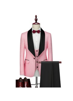 Buy 2023 Jacquard Mens Suit Slim Fit Wedding Set Pink in Saudi Arabia