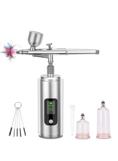 اشتري Airbrush Kit with Compressor 36PSI Air Brush Gun Rechargeable Portable Handheld Cordless with LCD Screen for Nail Art Painting Cake Decor Cookie Mode Makeup Barber Silver في الامارات