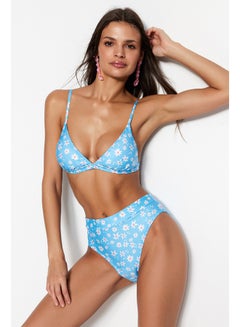 Buy Blue Floral Pattern Triangle High Waist High Leg Bikini Set TBESS22BT0016 in Egypt