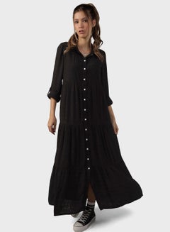 Buy Button Detailed Puff Sleeve Shirt Dress in Saudi Arabia