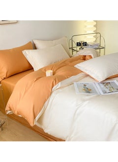 اشتري Bed Cover Set, Soft Luxurious Pure Bedsheet Set, Long-staple Cotton Simple Solid Color Bed Sheet Quilt Cover Bedding Twill Cotton Set,(Milkshake White + Pumpkin Orange, 1.8m Bed Sheet Four-piece Set) في الامارات