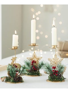 Buy Christmas Candle Holder Candlestick Holder Candle Stick Holder Pentagram and Pine Cone Christmas Decoration Tree Pine Gift for Table Centerpiece Festive Ornaments Mantel Home Party Thanksgiving (3pcs) in UAE