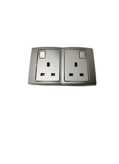 Buy Legrand Mallia Silver Switch Socket Double, Single Pole, Silver Matt Finish UK Standard Socket With Individual Switches 13A 250V - 283113 in UAE