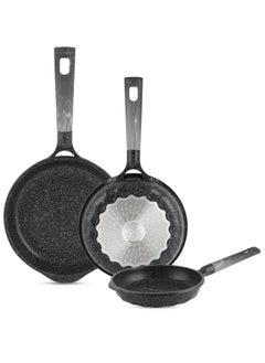 اشتري Frying Pan Set - Multi Layer Granite Coating Fry Pan | Include 20 CM, 24 CM, 28 CM Non Stick Pan | Heat-Resistant Handle Hanging Loop في الامارات