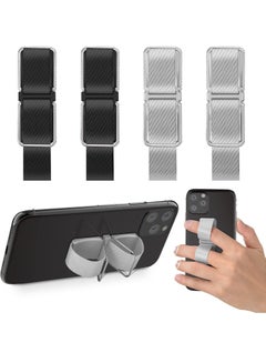 Buy Cell Phone Bracket Grip with Finger Handle Back for Phones Tablets Cases (4 Pieces Black Silver) in UAE