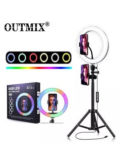 Buy Photography Lighting 10 Inch RGB Colorful LED Selfie Ring Light with Tripod Stand Phone Clip Ringlight for TikTok YouTube Live in Saudi Arabia