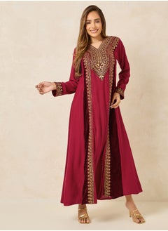 Buy Embroidered Jalabiya with V Neck in Saudi Arabia