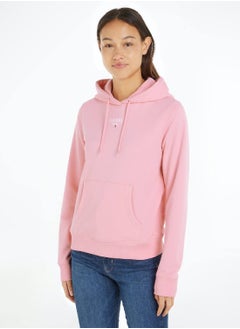 Buy Women's Essential Logo Pullover Hoodie - Cotton, Pink in Saudi Arabia