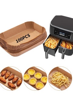 Buy 100 Pcs Rectangular Paper Liners Disposable for Dual Air Fryer in Saudi Arabia