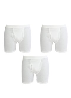 Buy John Gladstone Cotton Rib Classic Fit Boxer - Pack Of 3 White in UAE