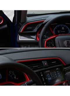 اشتري 10th Gen Civic 2pcs Center Consoles Stickers, Air Vent Trims Dash Board Panel Strips Decals for Honda Sedan Hatchback Coupe 2021 2020 2019 2018 2017 2016 -Red في السعودية