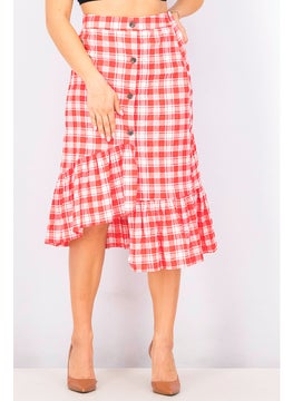 اشتري Women Checkered Bubble Skirt, Red في الامارات