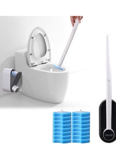 اشتري Disposable Toilet Brush, With 16 Toilet Brush Refills Heads Disposable Cleaning System, No Dead Corner Bathroom Wash Set, Wall Mounted Toilet Bowl Cleaner Brush For Bathroom Cleaning في السعودية