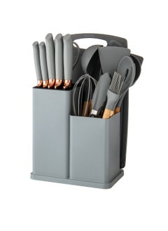 Buy 19-Piece Silicone Kitchen Utensils and Granite Knives Set Gray in Saudi Arabia