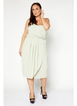 Buy Women Plus Size Textured Midi Dress, Sage Green in Saudi Arabia