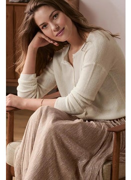 Buy Women Round Neck Double Sided Cardigan, Ivory in UAE