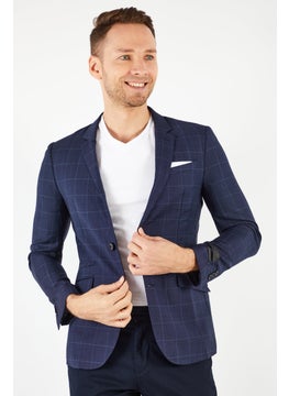 اشتري Men Regular Fit Plaid Blazer, Navy في الامارات