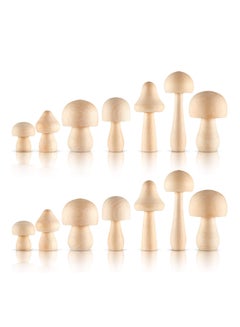اشتري 14 Piece Unfinished Wooden Mushroom Natural Wooden Mushrooms Mini Mushroom Various Sizes Wooden Mushroom For Arts And Crafts Projects Decoration في السعودية