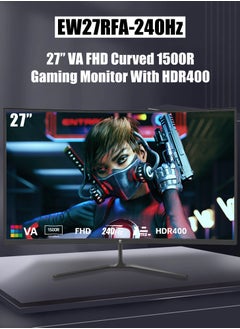 Buy GXM EW27RFA-240Hz 27”Curved Frameless Ultra-Fast Gaming Monitor, FHD1920x1080 @ 240Hz, 16:9, Free Sync & G-Sync, 15000R Curved panel, 27” LED Backlight, 1ms Response, 16.7M colors, w/Speaker, Black in UAE